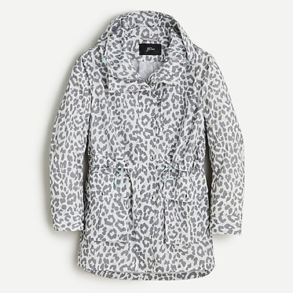 J.Crew perfect rain jacket ivory leopard NWT large